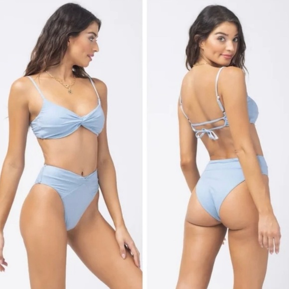 Revolve L*Space Nancy Lee‎ Bikini Bottoms Shimmer Sky Blue NWT - Picture 1 of 9